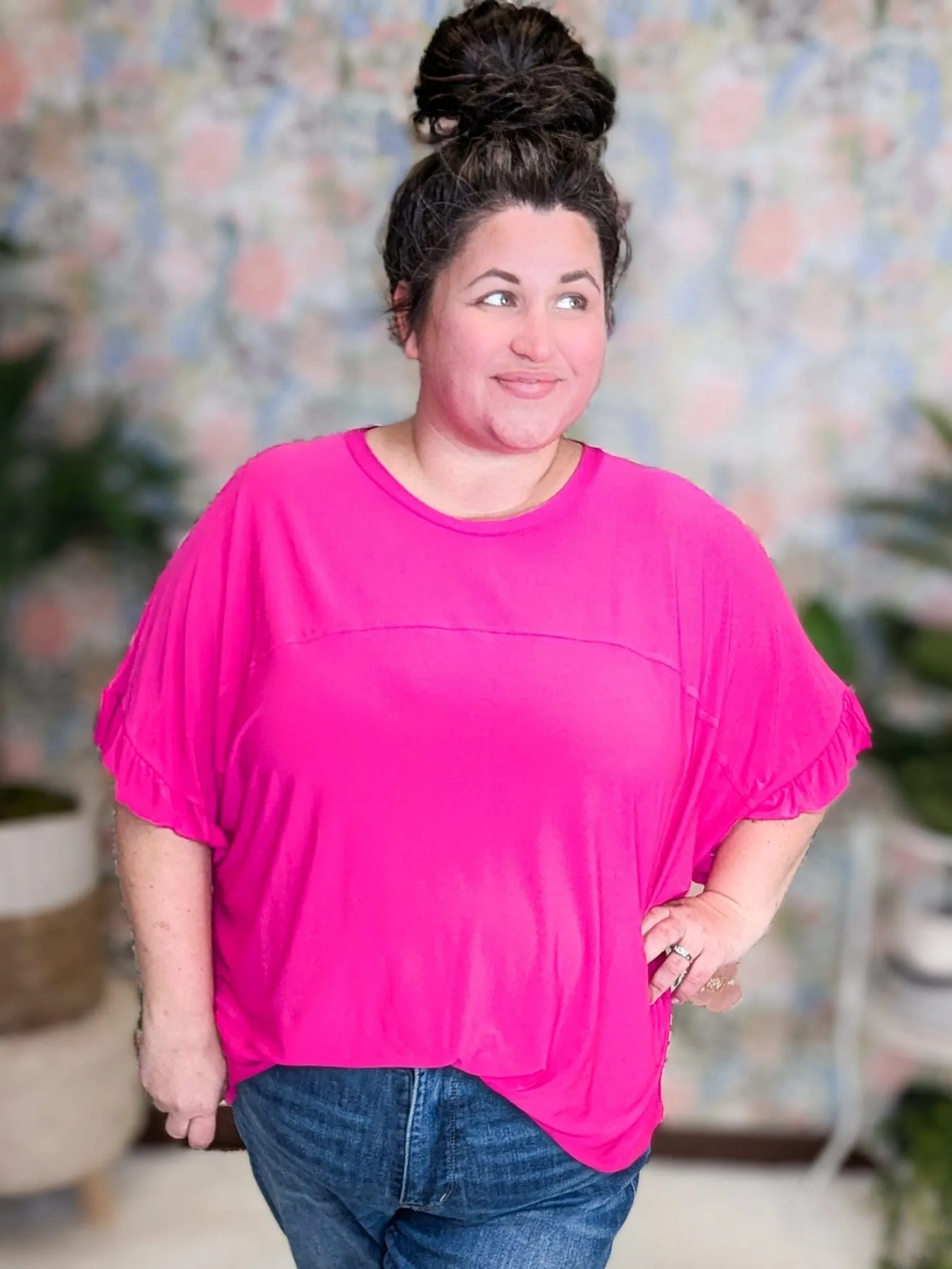 Paige Solid Scoopneck Dolman Top w/ Ruffle Sleeve (3 Colors)