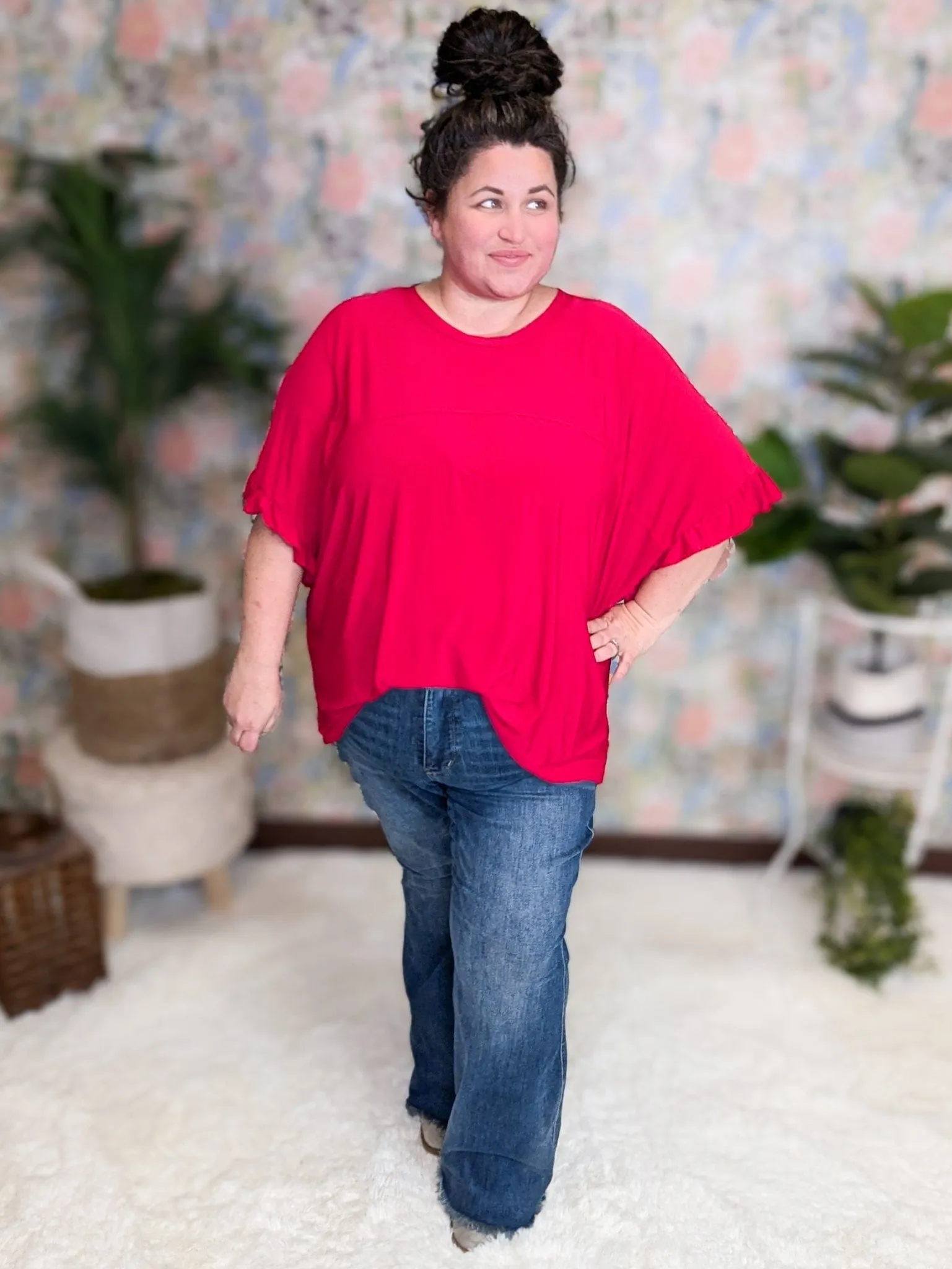 Paige Solid Scoopneck Dolman Top w/ Ruffle Sleeve (3 Colors)