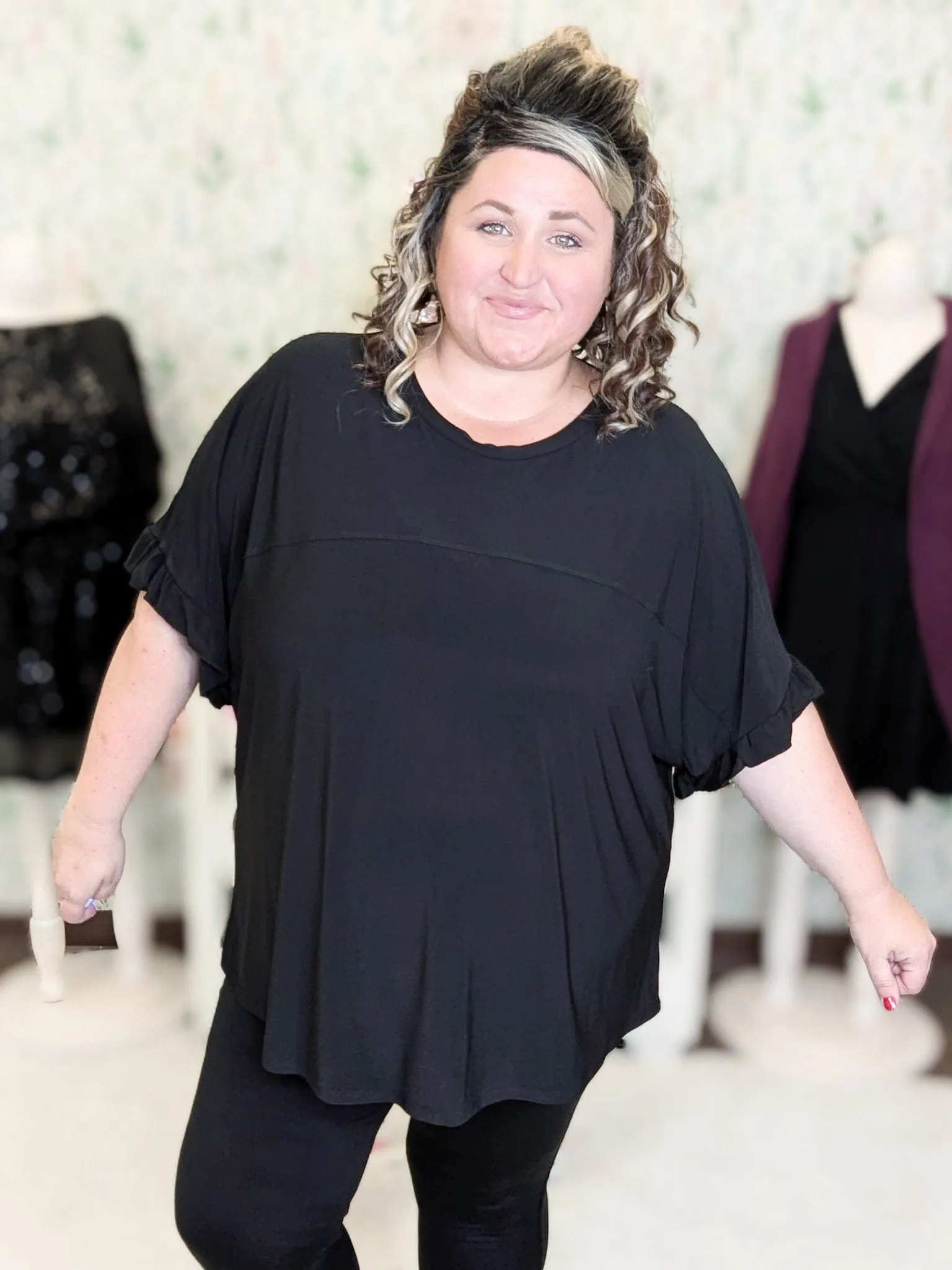 Paige Solid Scoopneck Dolman Top w/ Ruffle Sleeve (3 Colors)
