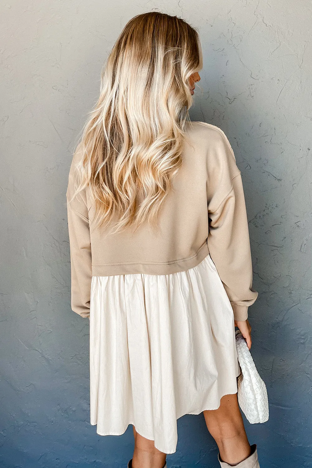 Pale Khaki Sweatshirt Poplin 2-in-1 Mini Dress