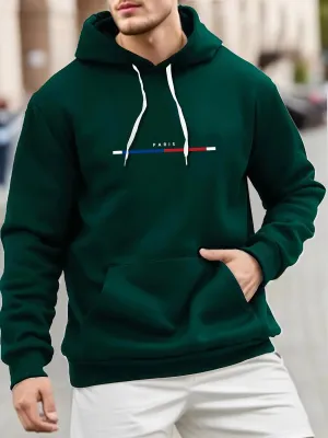 Paris Print Hoodie Cotton Casual Wear for Men, Perfect for Autumn and Winter