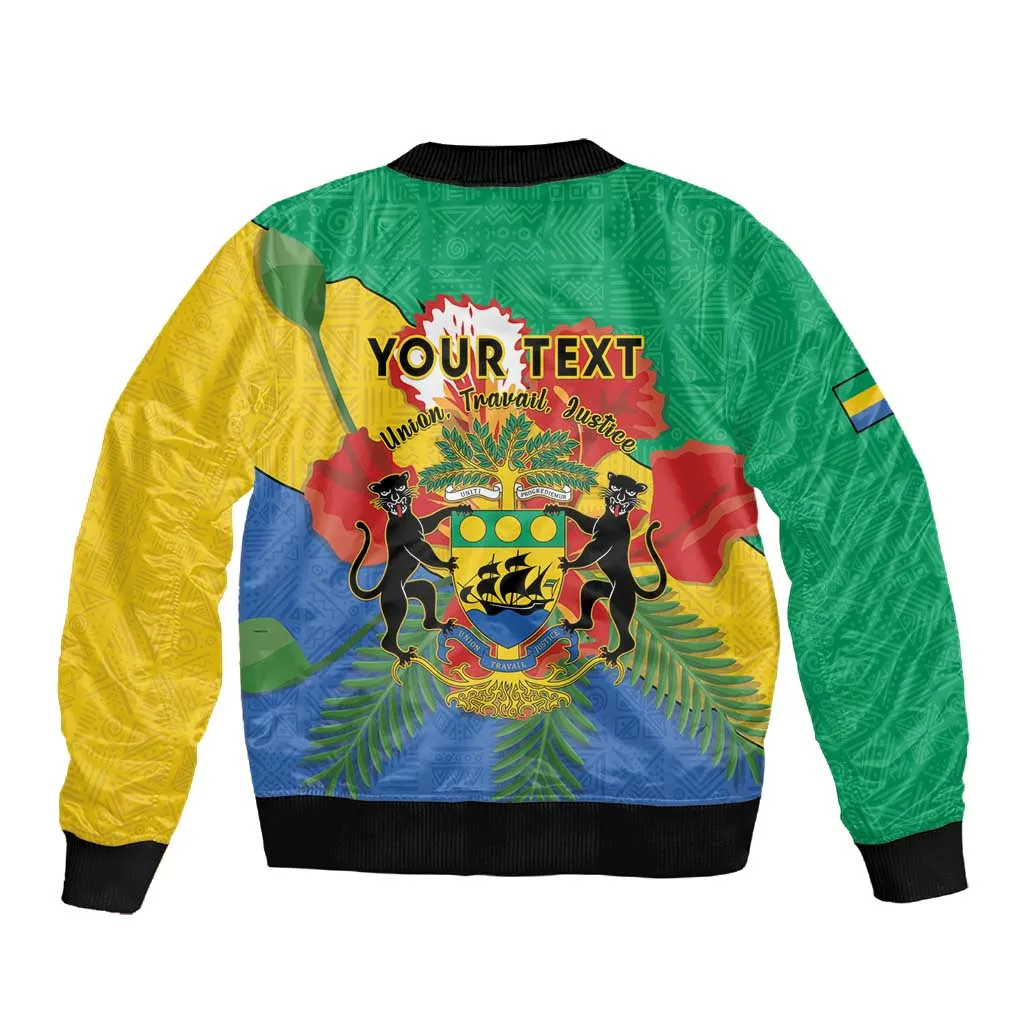 Personalised Afro Gabon Sleeve Zip Bomber Jacket Gabonese Union Travail and Justice LT15