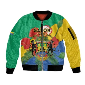 Personalised Afro Gabon Sleeve Zip Bomber Jacket Gabonese Union Travail and Justice LT15