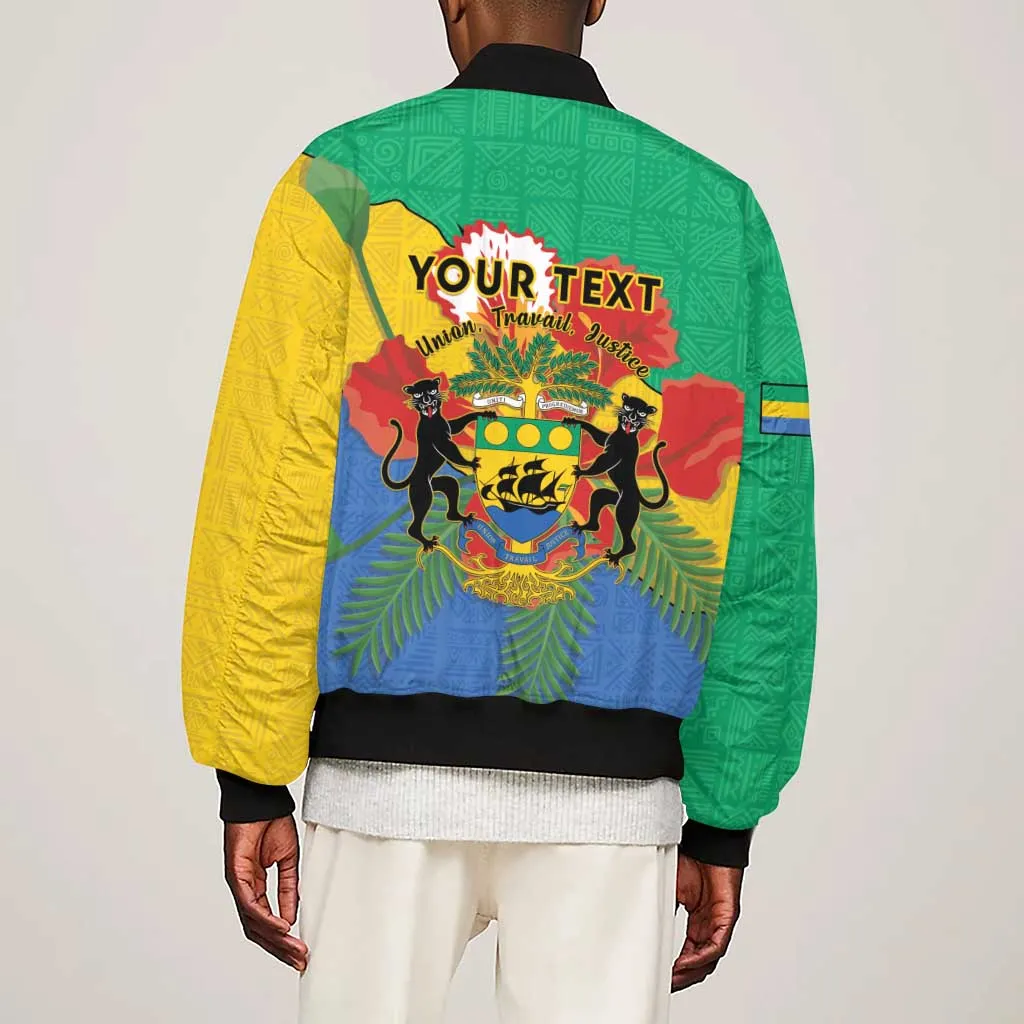 Personalised Afro Gabon Sleeve Zip Bomber Jacket Gabonese Union Travail and Justice LT15