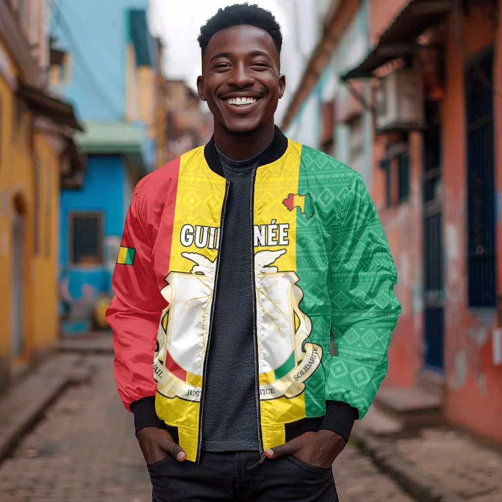 Personalised Afro Guinea Bomber Jacket Coat Of Arms Flag Style LT15