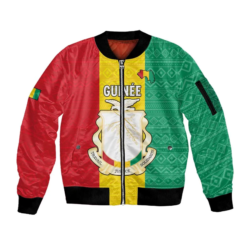 Personalised Afro Guinea Sleeve Zip Bomber Jacket Coat Of Arms Flag Style LT15