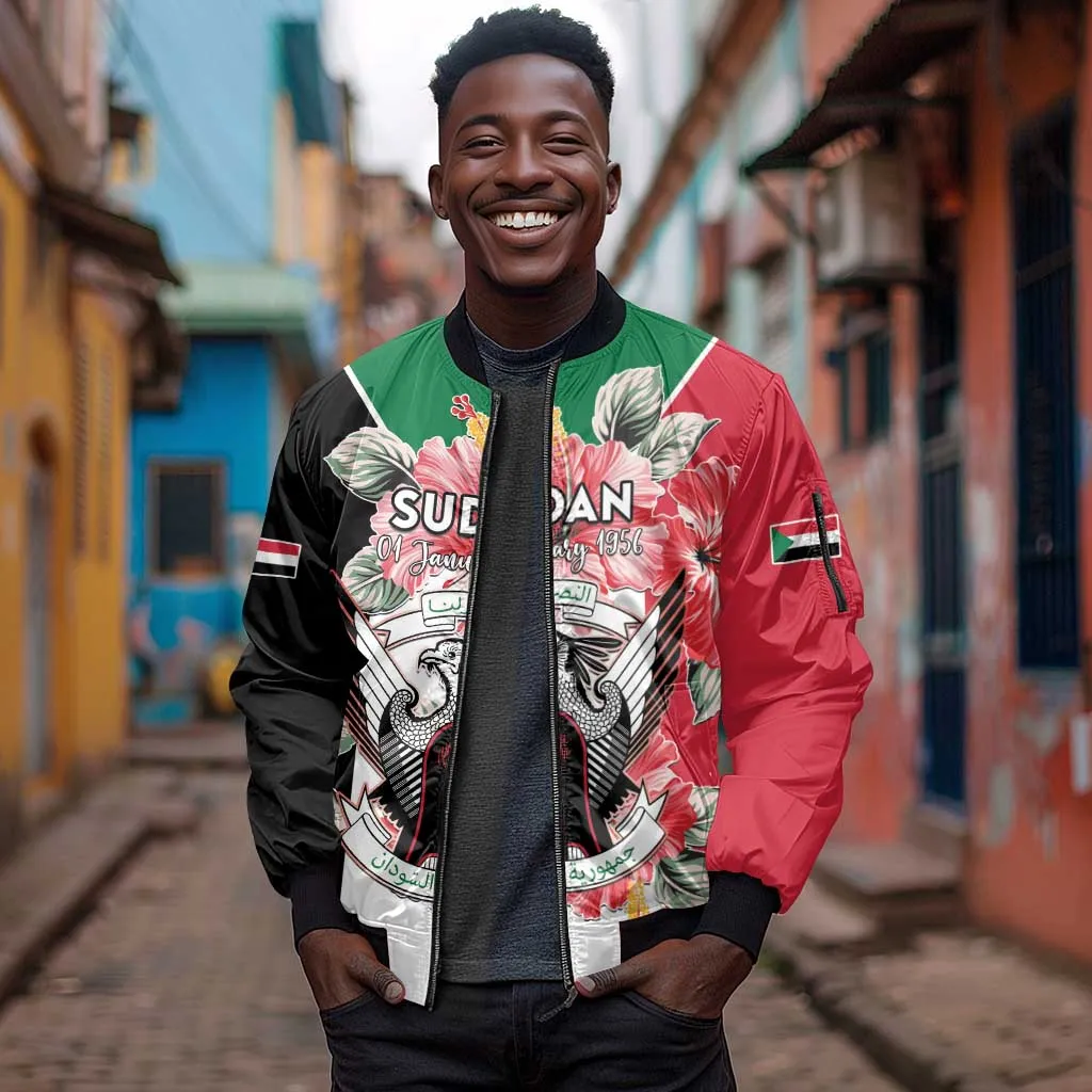 Personalized Afro Sudan Sleeve Zip Bomber Jacket Happy Independence Day LT15