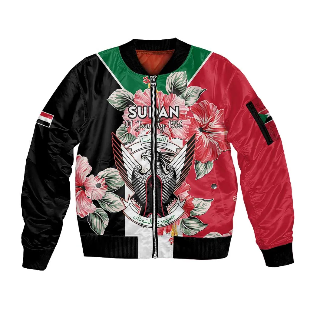 Personalized Afro Sudan Sleeve Zip Bomber Jacket Happy Independence Day LT15