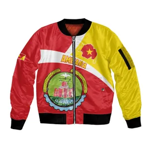 Personalized Amhara Region Sleeve Zip Bomber Jacket Coat Of Arms With Amhara Map LT15