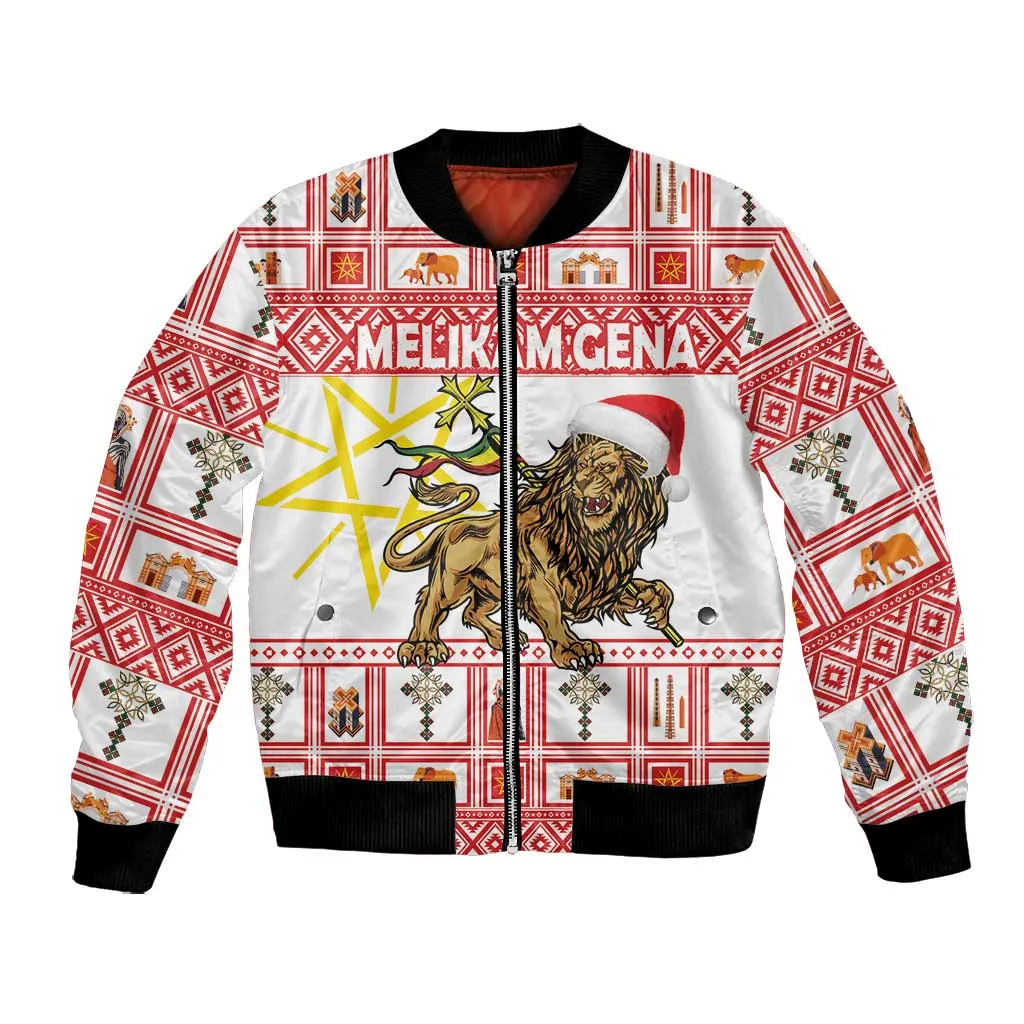 Personalized Ethiopia Melikam Gena Bomber Jacket Merry Christmas Lion of Judah LT18