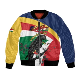 Personalized Happy Seychelles Independence Day Bomber Jacket Black Parrot Coat Of Arms LT15