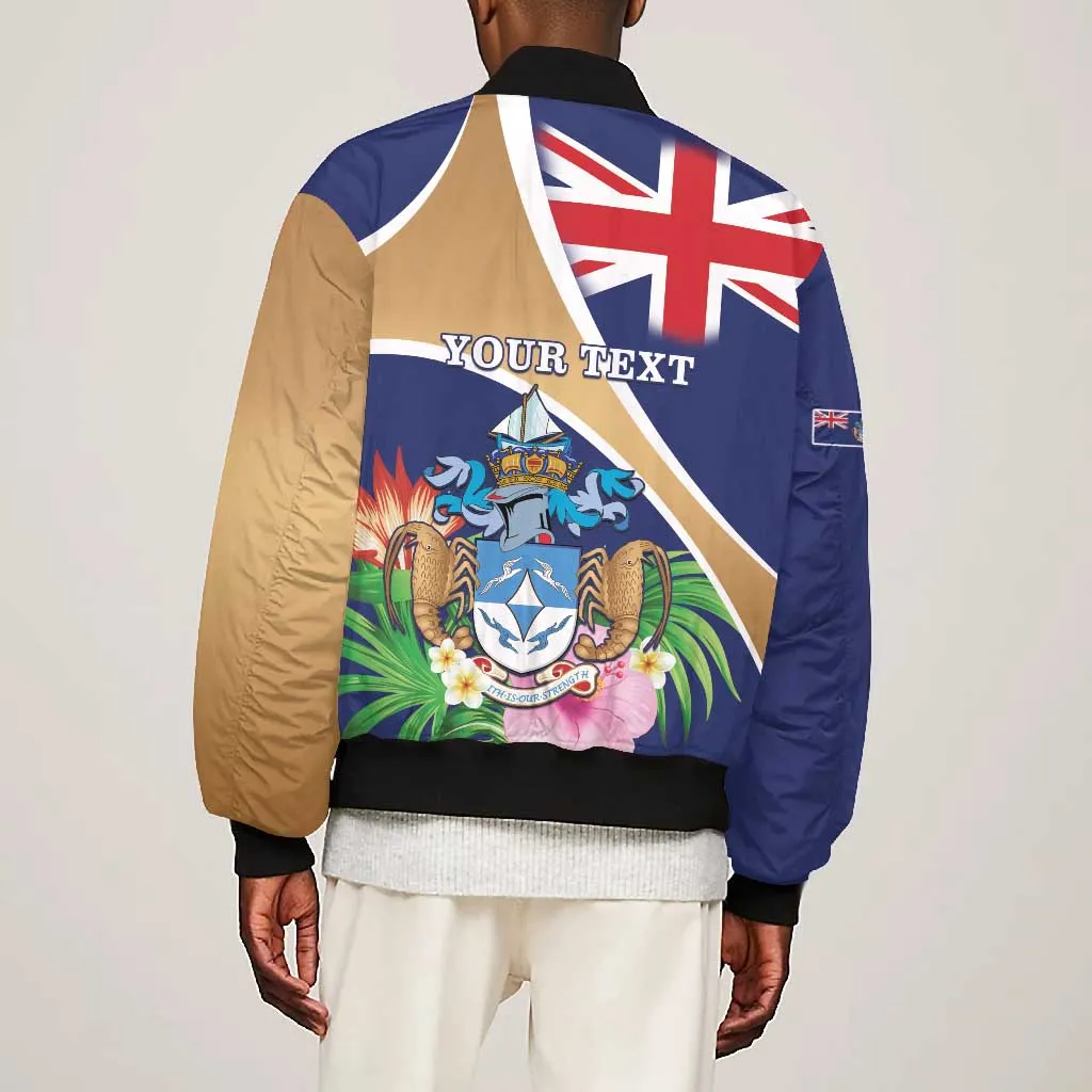 Personalized Tristan da Cunha Bomber Jacket Coat Of Arms Tropical Flowers LT15
