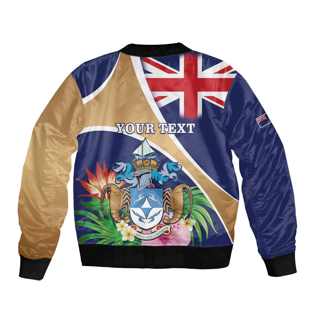 Personalized Tristan da Cunha Bomber Jacket Coat Of Arms Tropical Flowers LT15