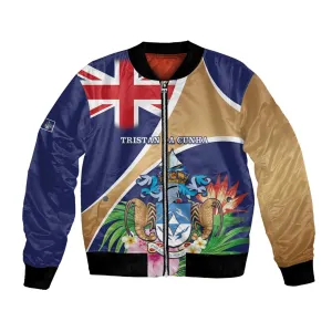 Personalized Tristan da Cunha Bomber Jacket Coat Of Arms Tropical Flowers LT15