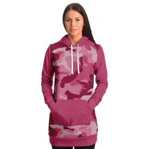 Pink Camouflage Longline Hoodie Dress With Solid Pink Contrast Sleeves