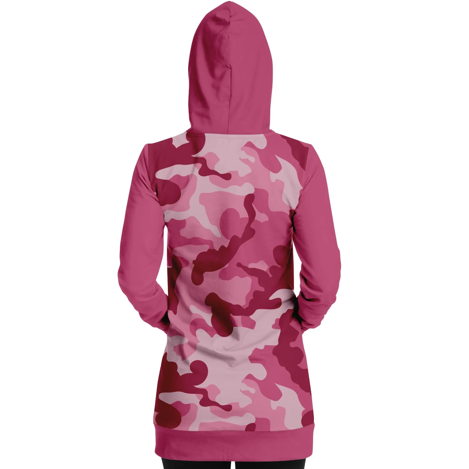 Pink Camouflage Longline Hoodie Dress With Solid Pink Contrast Sleeves
