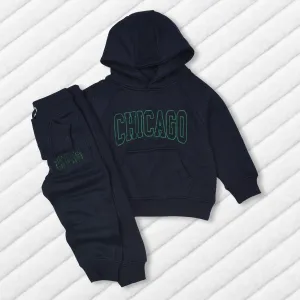 PMK Quilted Chicago Embroided Blue Hooded Tracksuit 13337