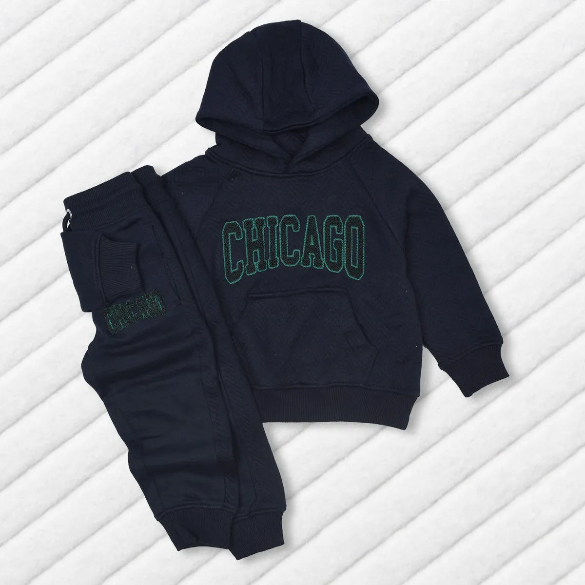 PMK Quilted Chicago Embroided Blue Hooded Tracksuit 13337