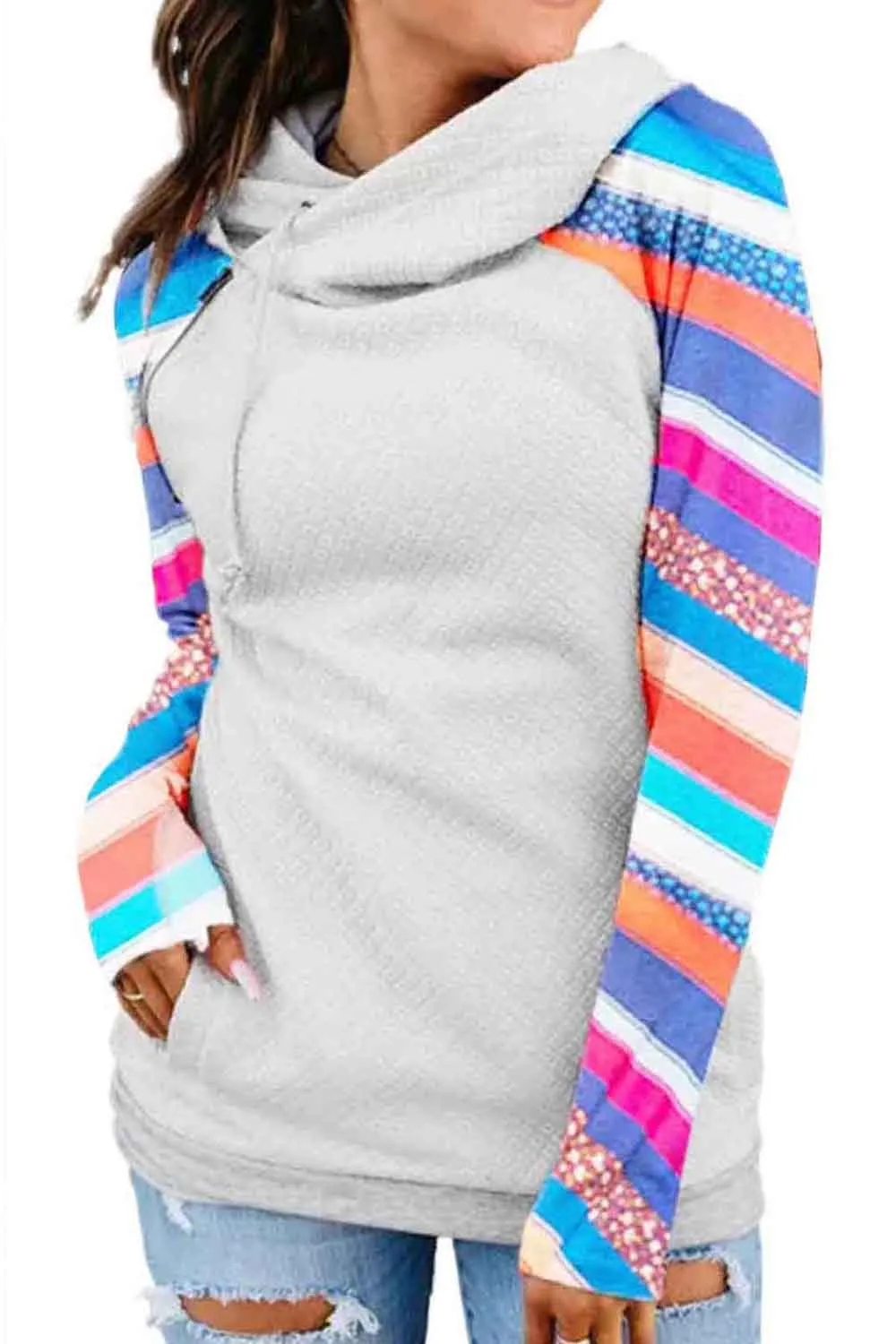 Printed Raglan Sleeve Waffle Hoodie