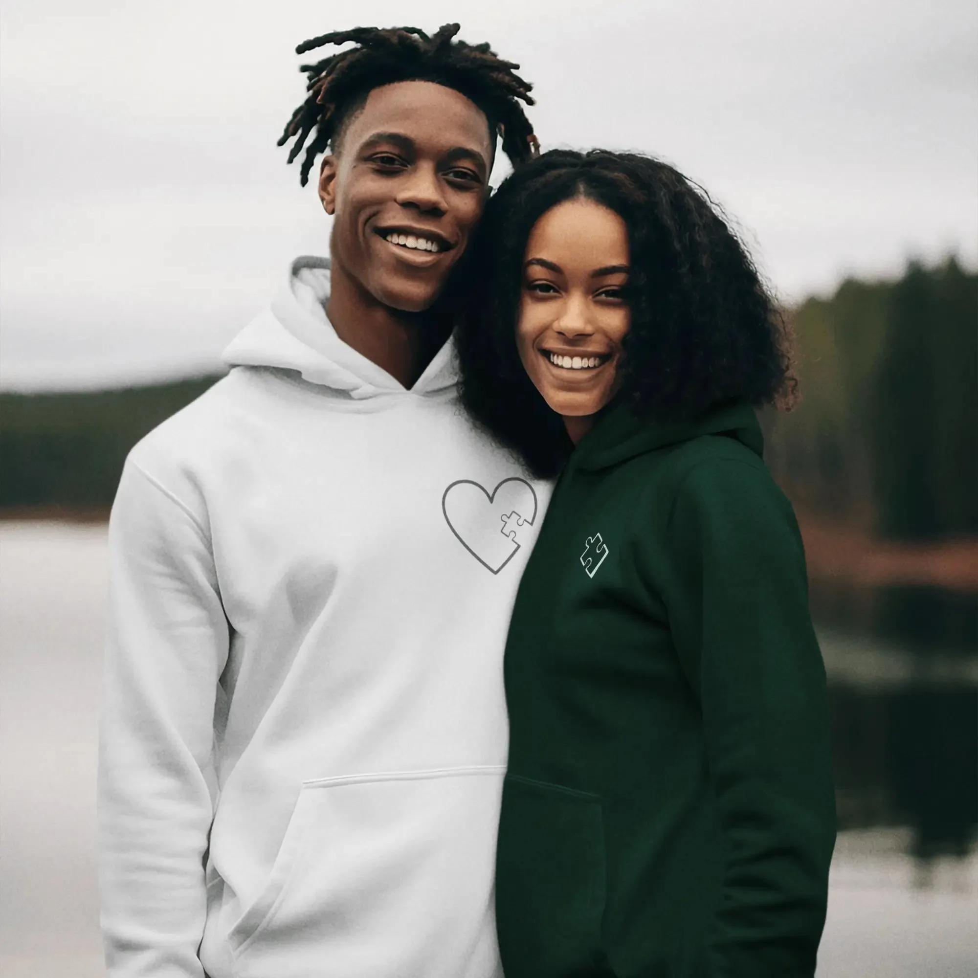 Puzzle Heart & Missing Piece Matching Couple Embroidered Unisex Hoodie