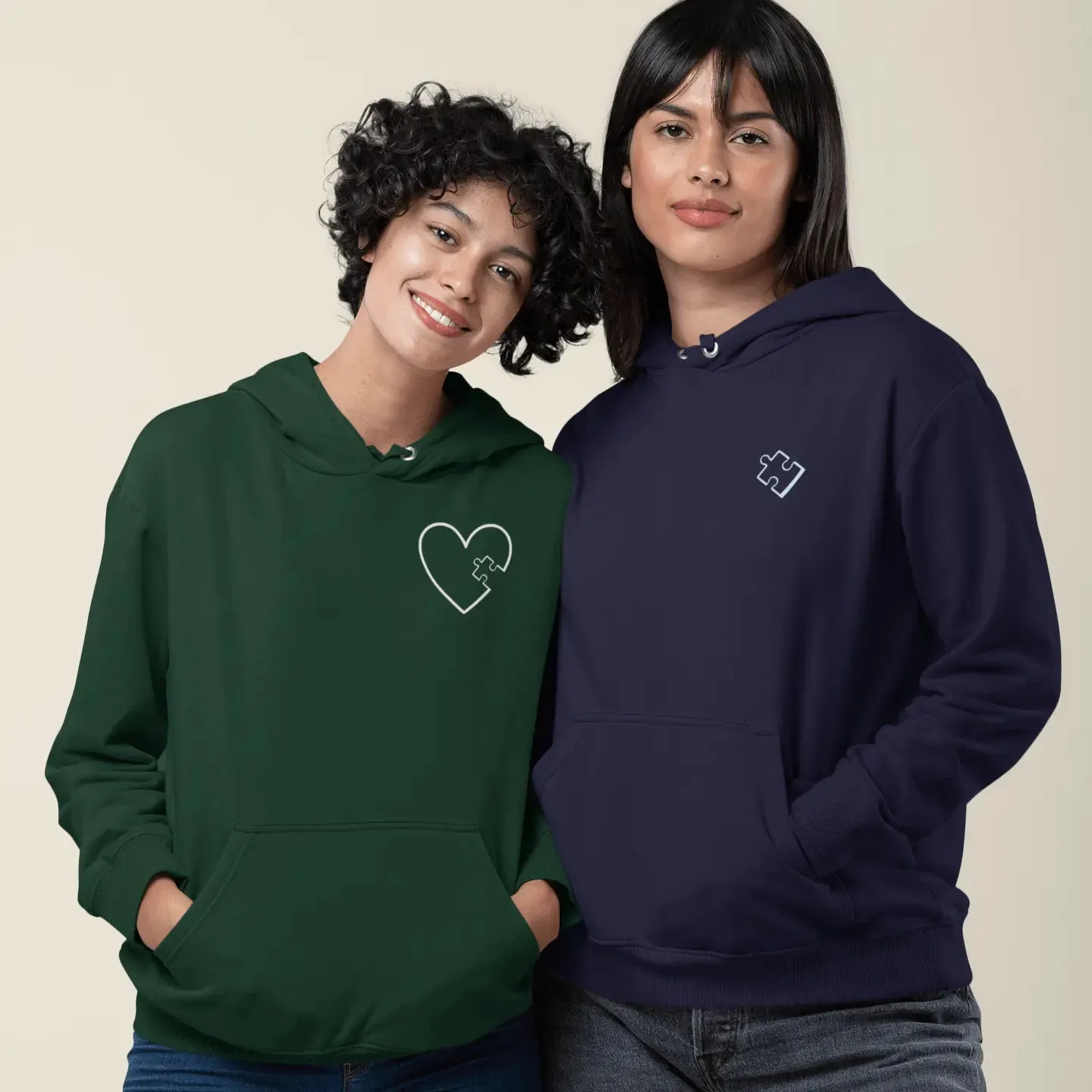 Puzzle Heart & Missing Piece Matching Couple Embroidered Unisex Hoodie