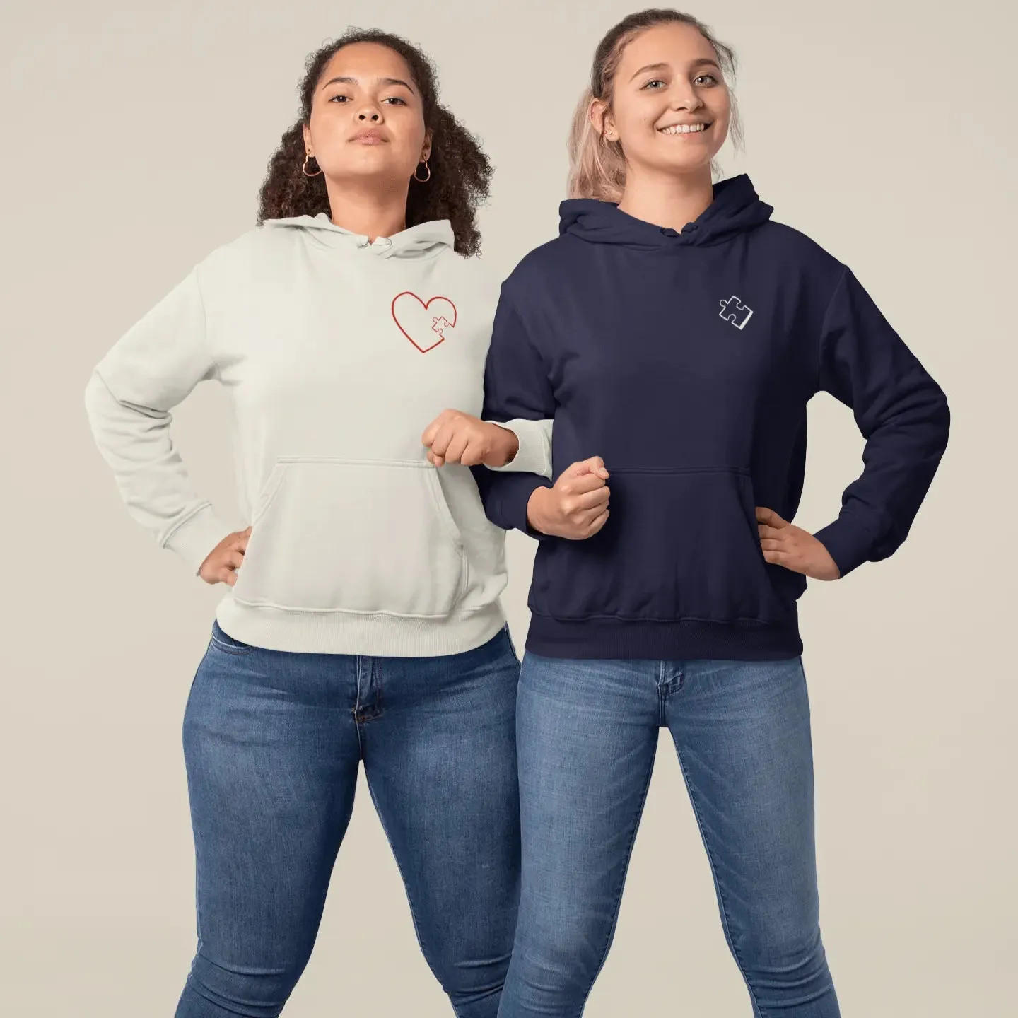 Puzzle Heart & Missing Piece Matching Couple Embroidered Unisex Hoodie
