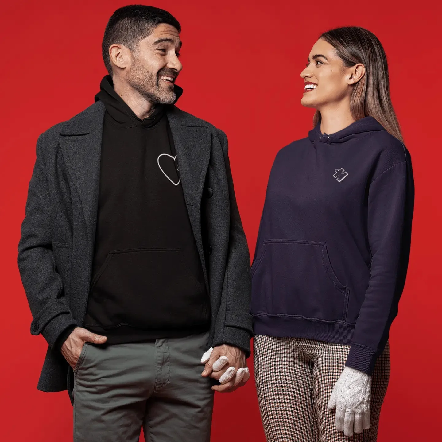 Puzzle Heart & Missing Piece Matching Couple Embroidered Unisex Hoodie
