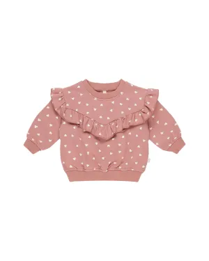 Quincy Mae - Ruffle Sweatshirt - Lipstick Hearts