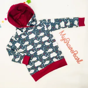 Ready To Ship 4-5Y Polar Seas/Burgundy Hoodies