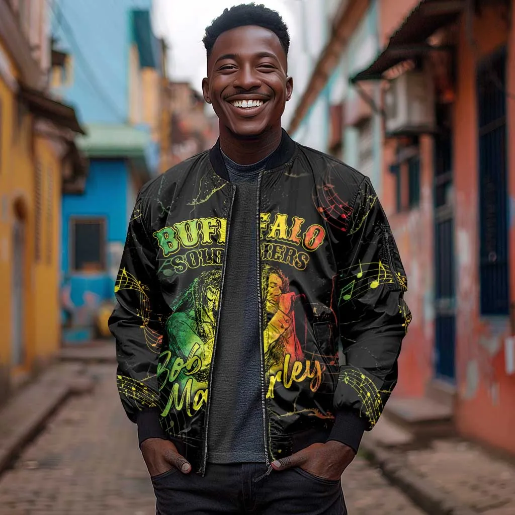 Reggae King Buffalo Soldier Sleeve Zip Bomber Jacket Honoring The Legend LT05