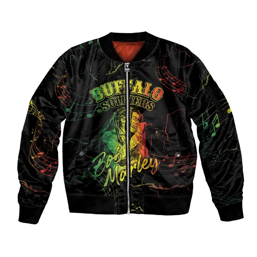Reggae King Buffalo Soldier Sleeve Zip Bomber Jacket Honoring The Legend LT05