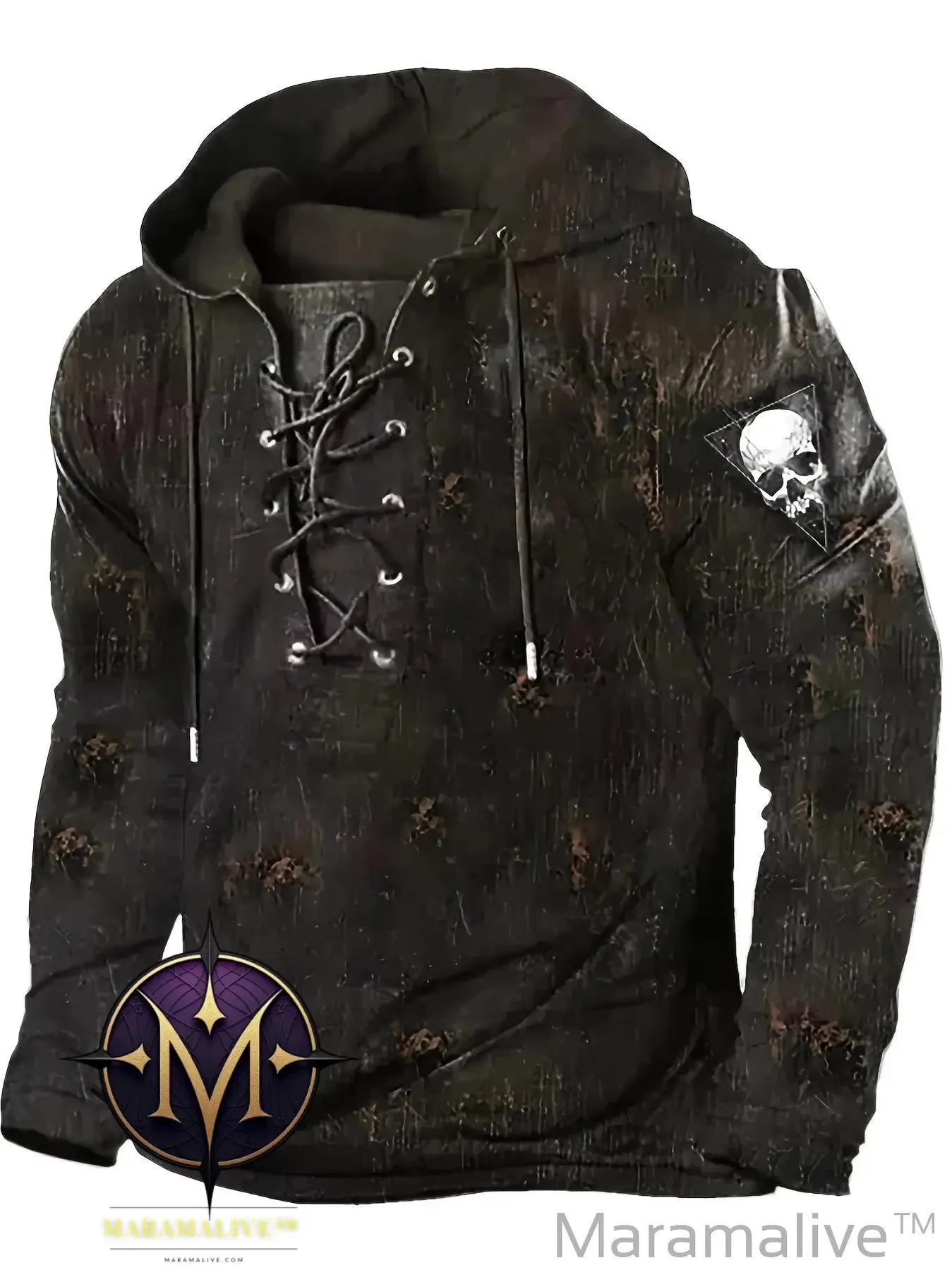 Retro Lace Up Gothic Style Hoodies For Men, Men's Casual Graphic Design Hooded Sweatshirt Streetwear For Winter Fall, As Gifts