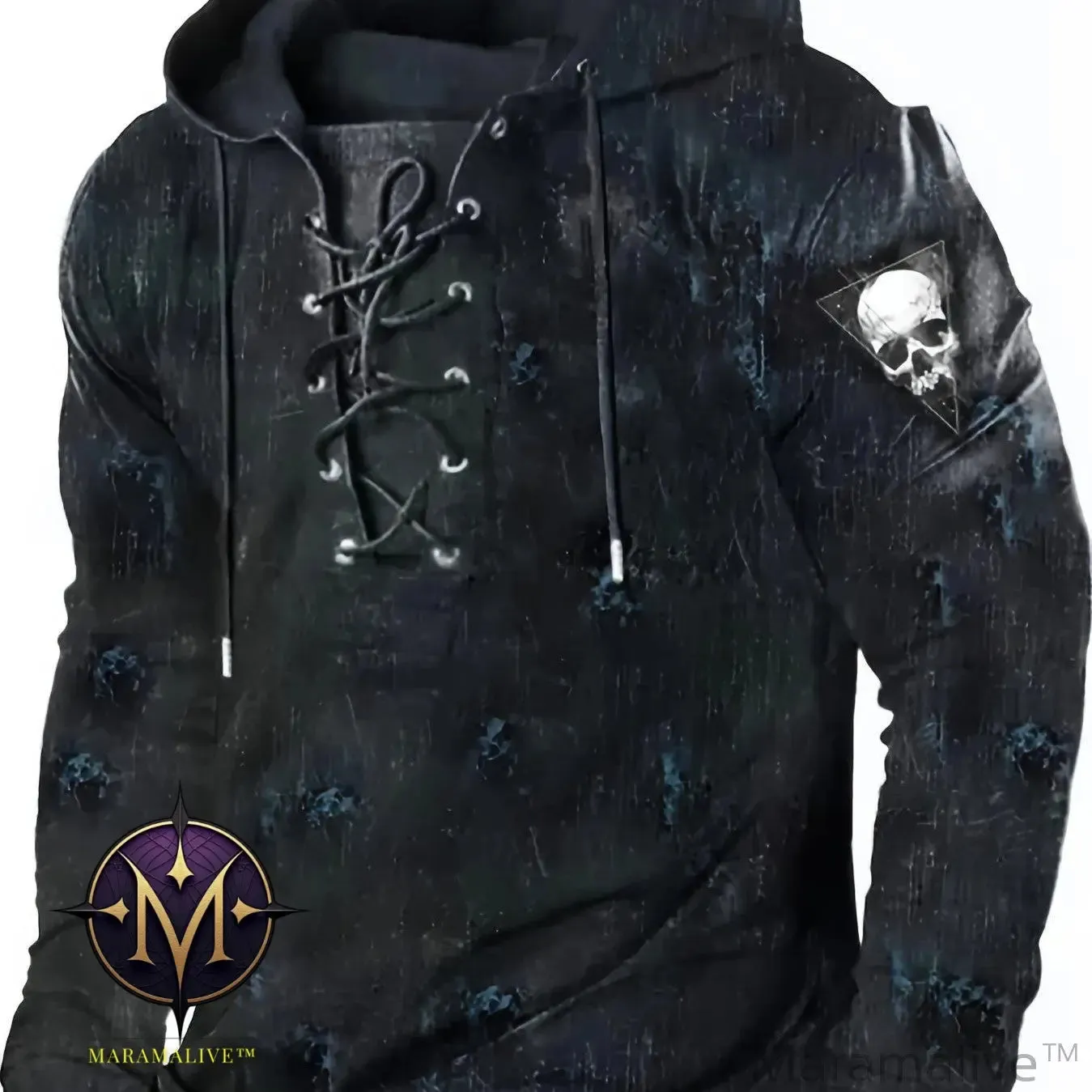 Retro Lace Up Gothic Style Hoodies For Men, Men's Casual Graphic Design Hooded Sweatshirt Streetwear For Winter Fall, As Gifts