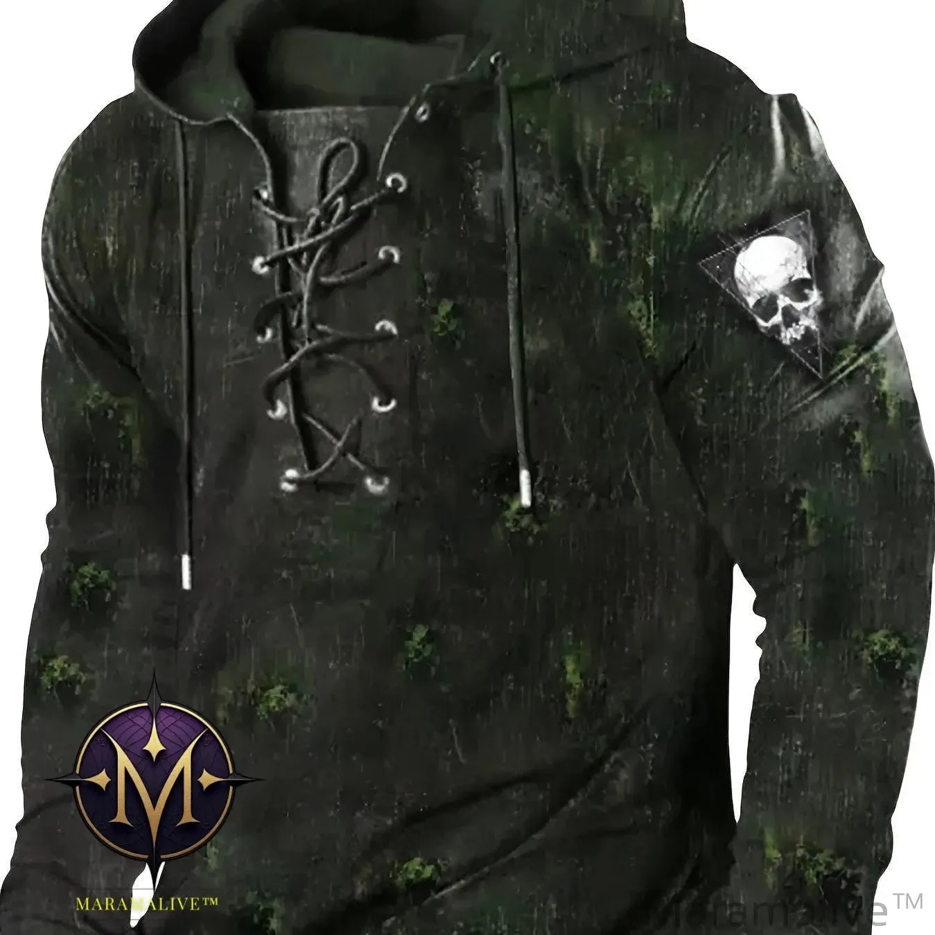 Retro Lace Up Gothic Style Hoodies For Men, Men's Casual Graphic Design Hooded Sweatshirt Streetwear For Winter Fall, As Gifts