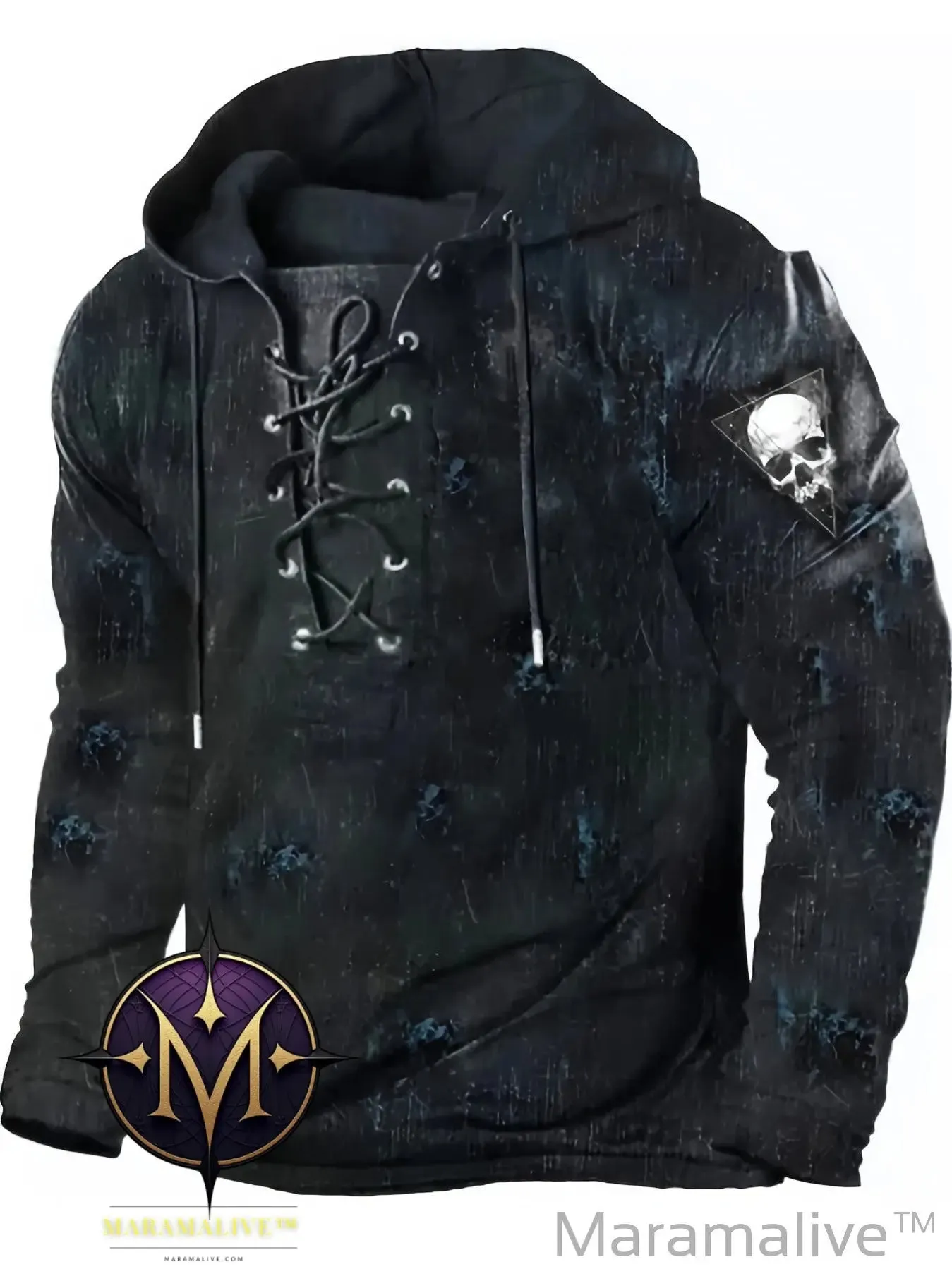 Retro Lace Up Gothic Style Hoodies For Men, Men's Casual Graphic Design Hooded Sweatshirt Streetwear For Winter Fall, As Gifts