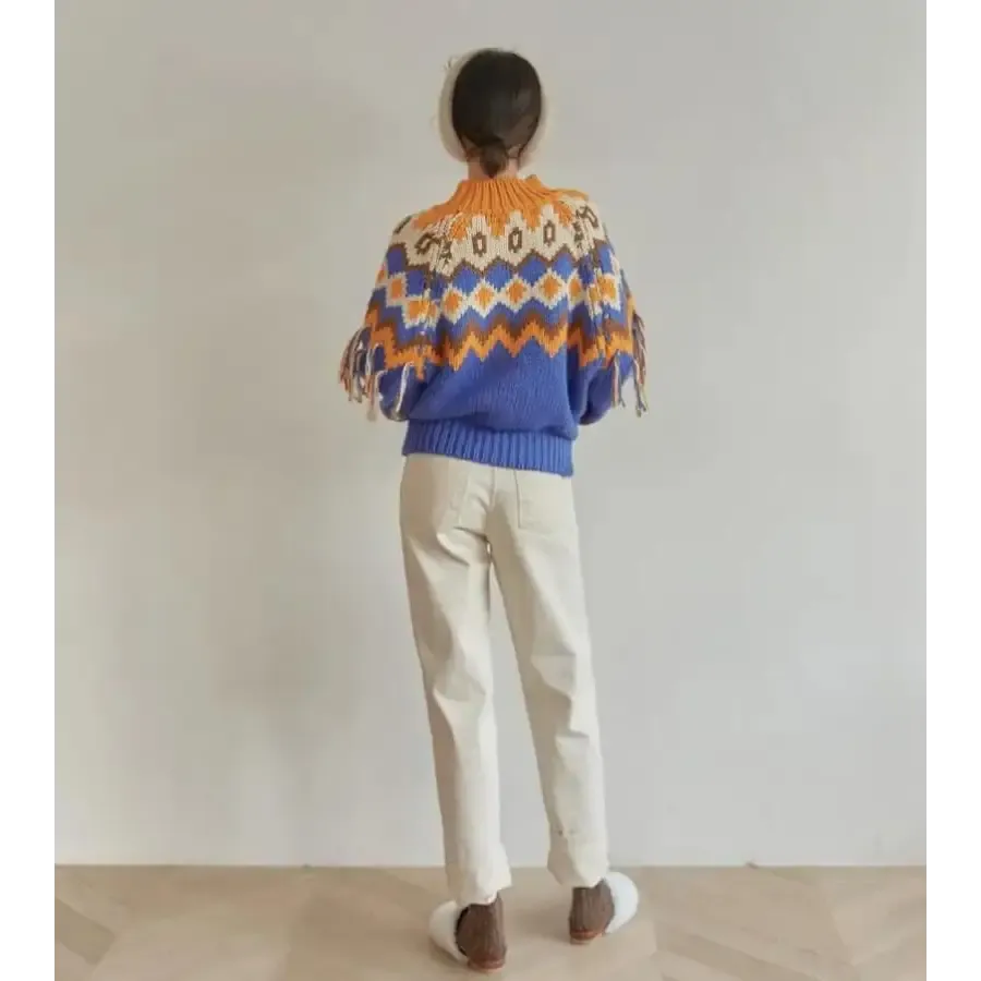 Retro Pattern Knitted Christmas Sweater with Flared Long Sleeves