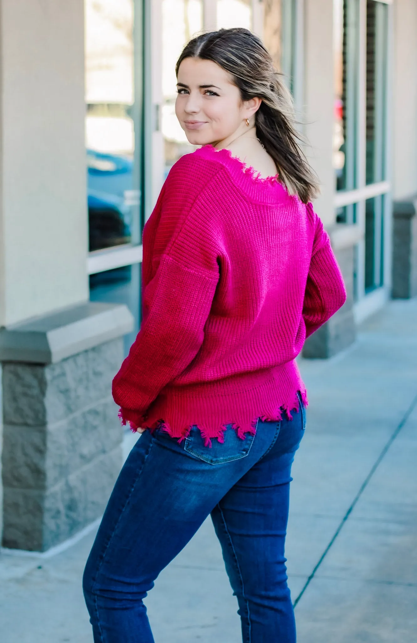 Ripped Apart Sweater in Magenta