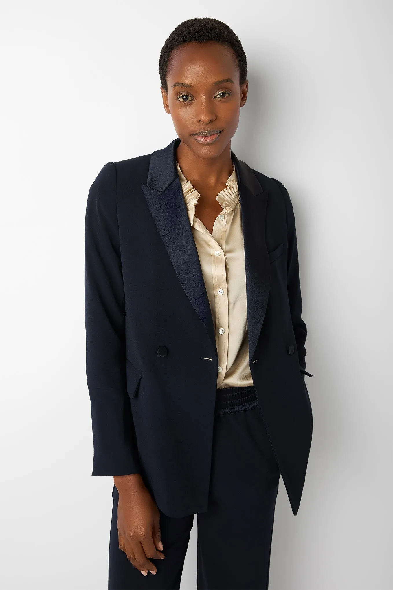 Sadie Satin Tux Jacket - Midnight