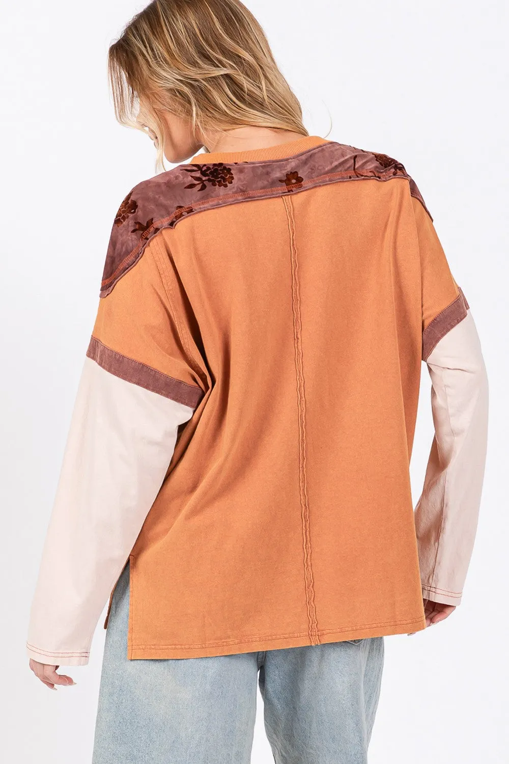 SAGE   FIG Star Patch Long Sleeve Color Block T-Shirt