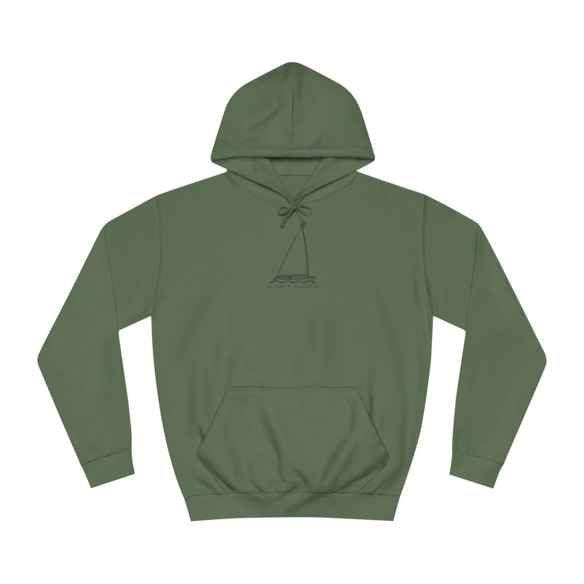 Sailboat Finn model Okauchee Lake Coordinates - Medium Weight Hoodie