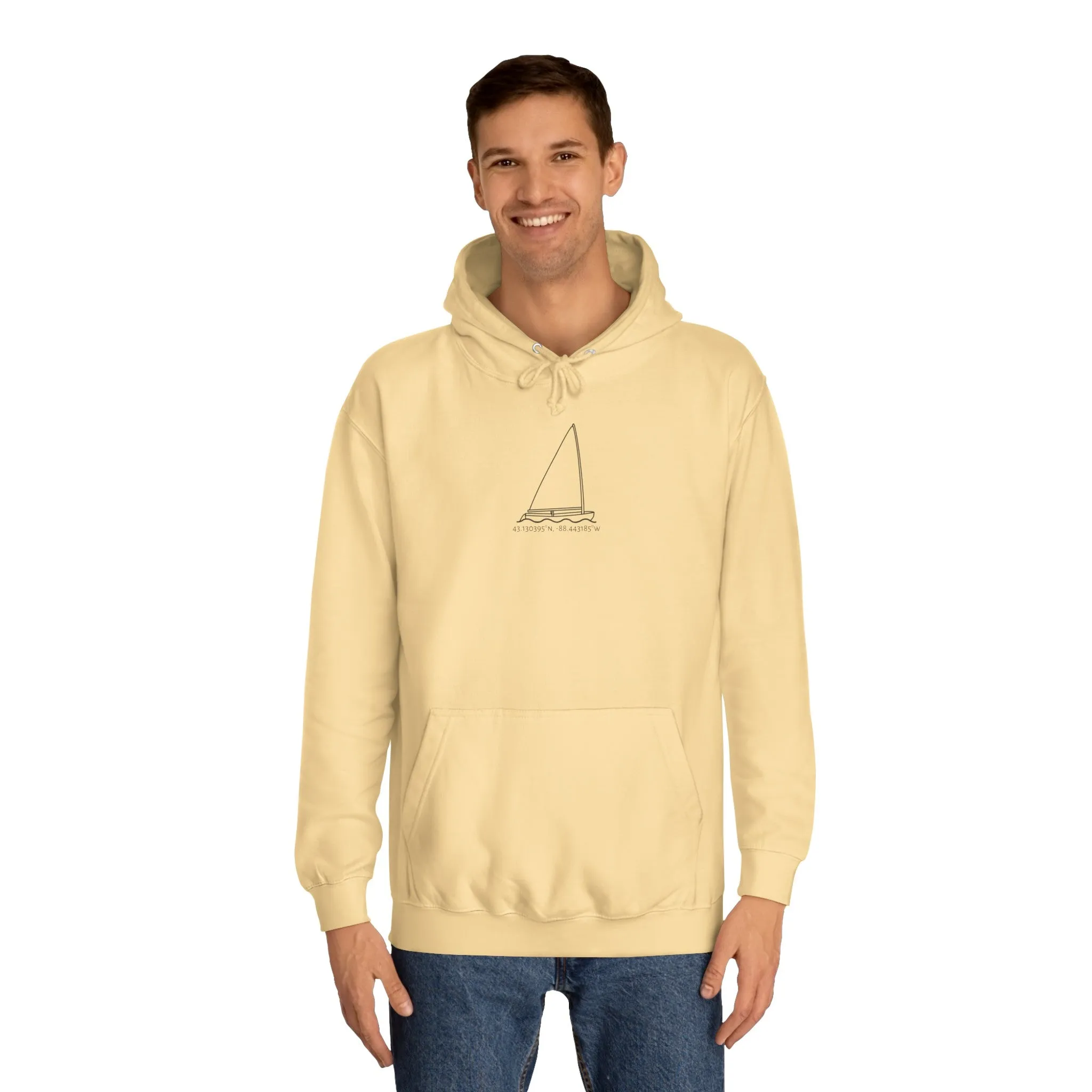 Sailboat Finn model Okauchee Lake Coordinates - Medium Weight Hoodie
