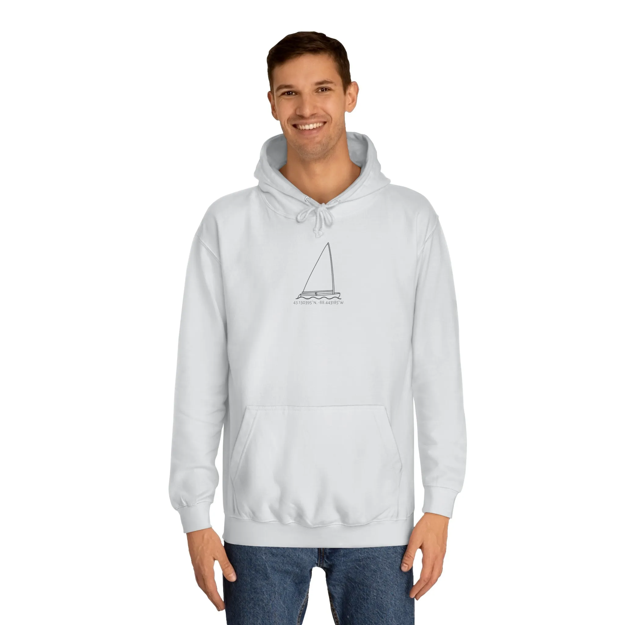 Sailboat Finn model Okauchee Lake Coordinates - Medium Weight Hoodie
