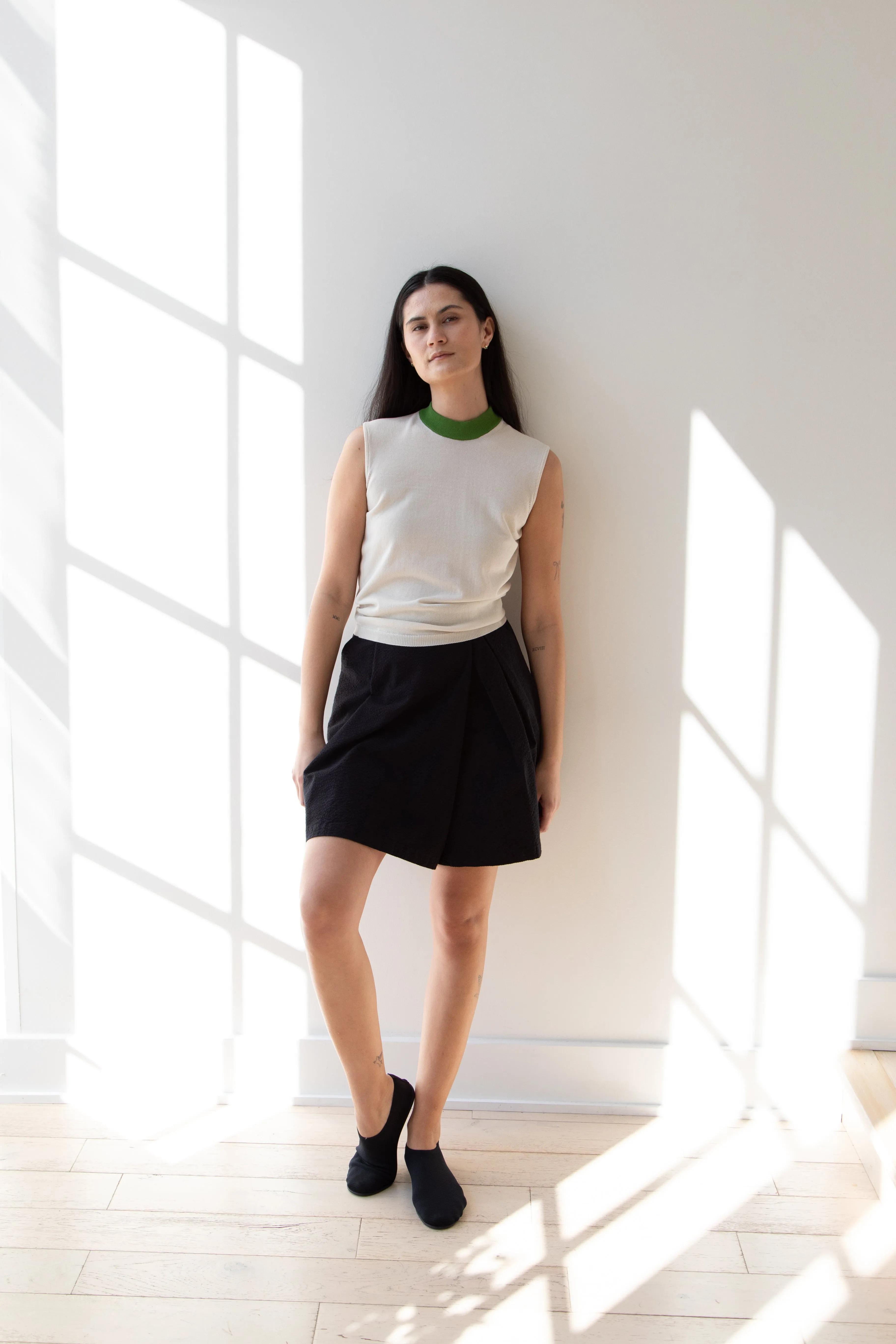 Sara Lanzi | Mock Neck Top in Cream & Green