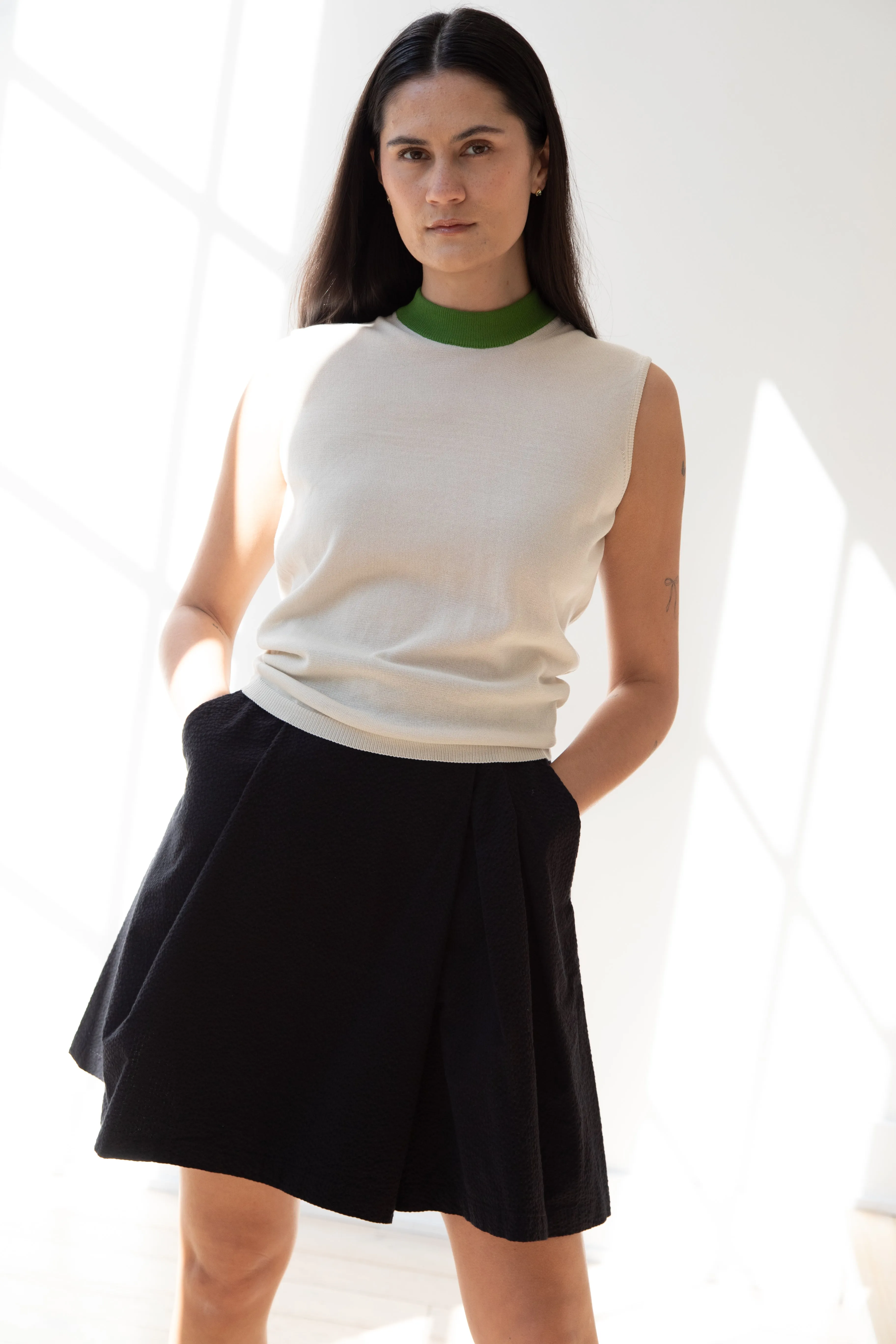 Sara Lanzi | Mock Neck Top in Cream & Green