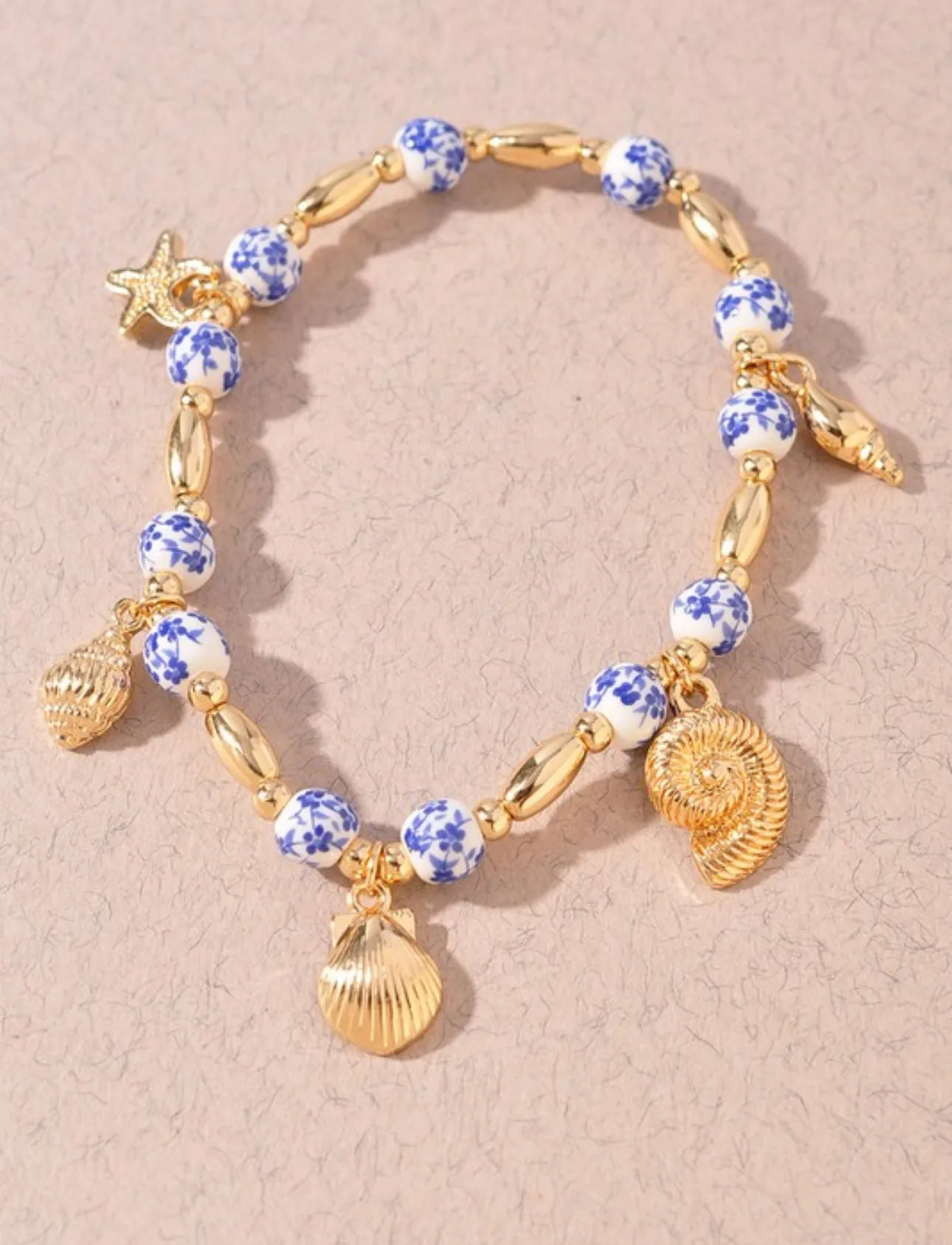 Sea Life Charms Floral Beaded Bracelet