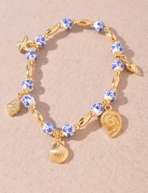 Sea Life Charms Floral Beaded Bracelet