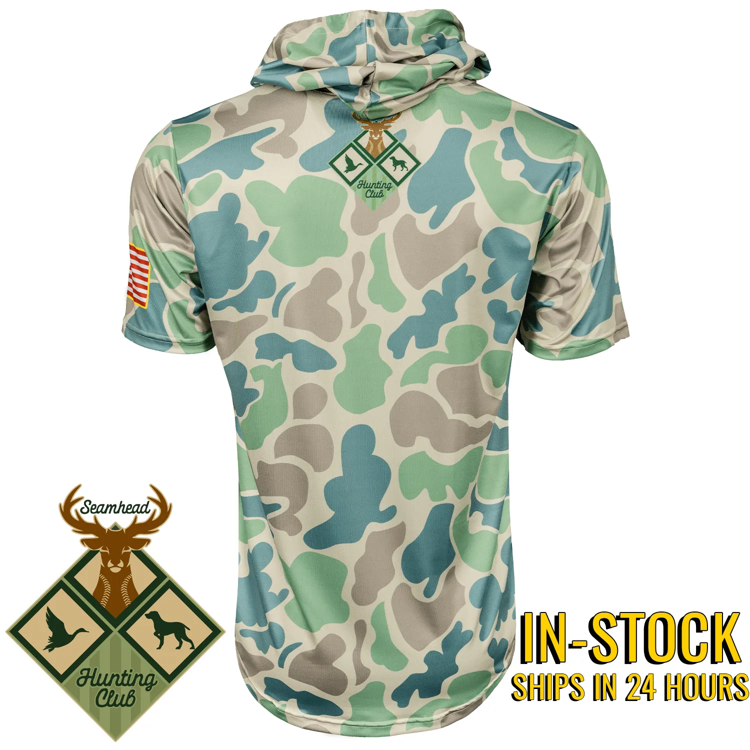 Seamhead Hunting Club Pro Premier Short Sleeve Camo Baseball Hoodie