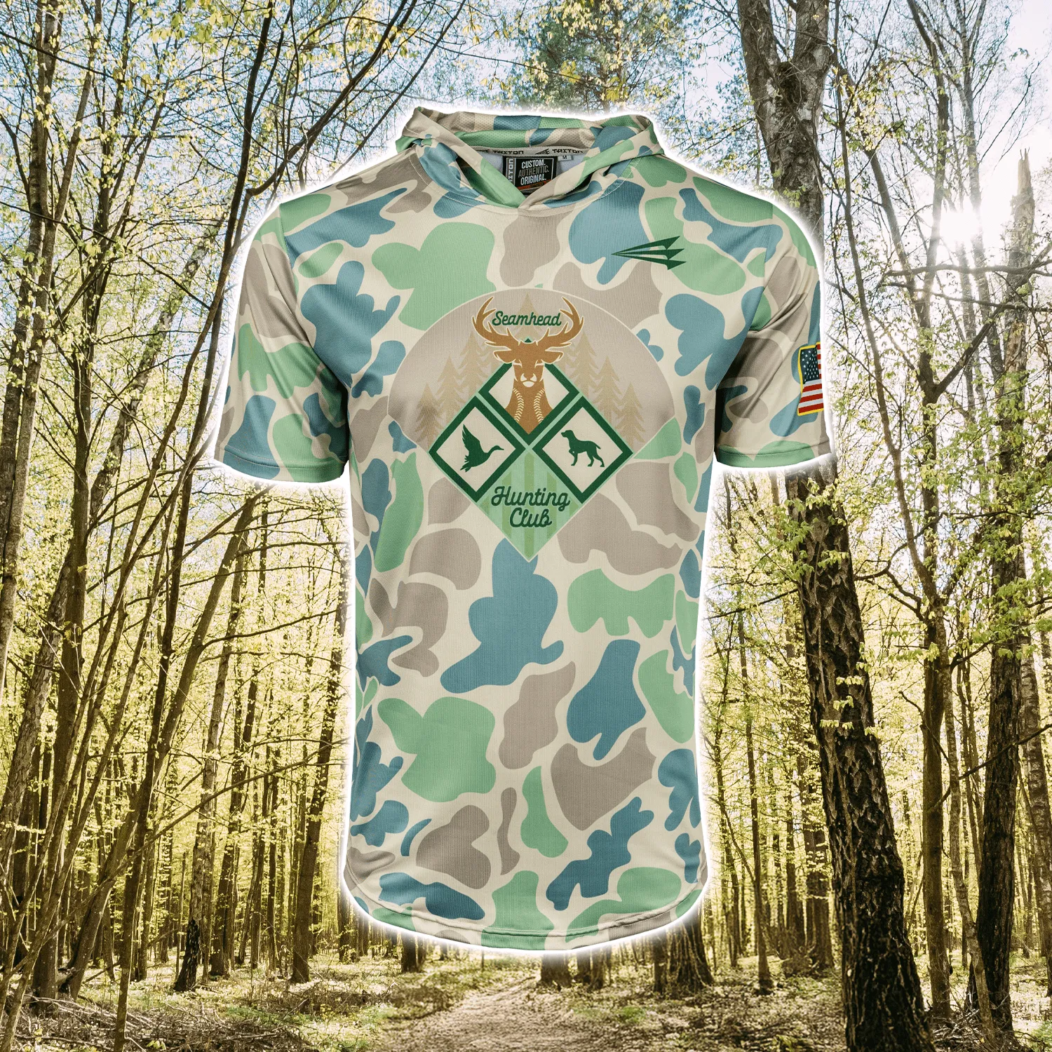 Seamhead Hunting Club Pro Premier Short Sleeve Camo Baseball Hoodie