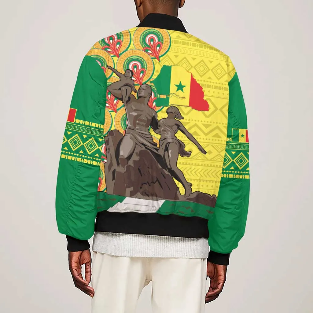 Senegal Monument de la Renaissance Sleeve Zip Bomber Jacket Africaine Ankara Pattern LT14