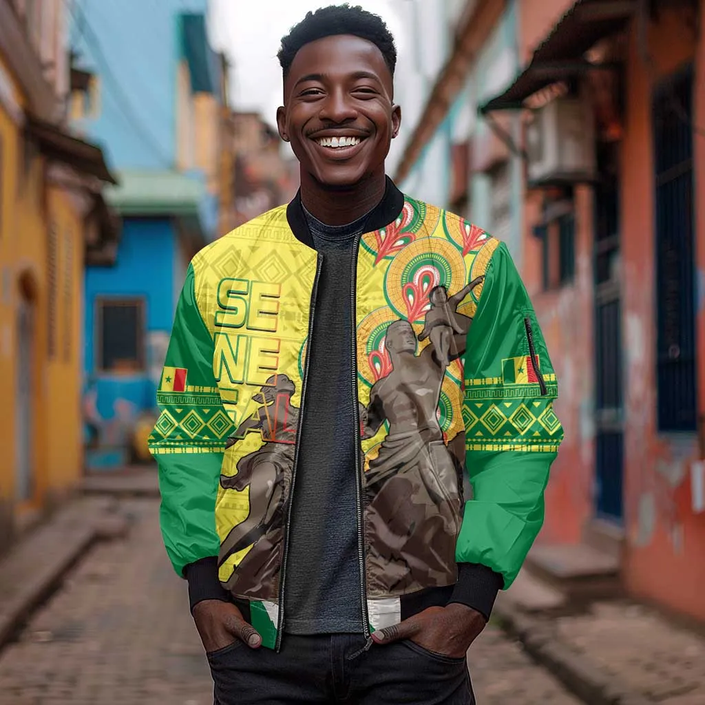 Senegal Monument de la Renaissance Sleeve Zip Bomber Jacket Africaine Ankara Pattern LT14